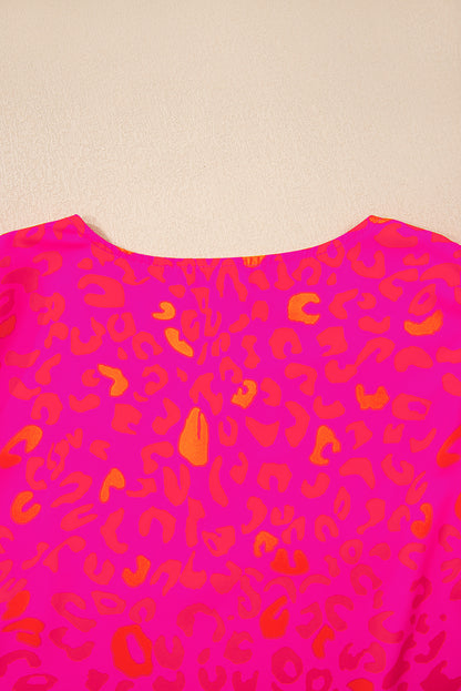 Top met roze luipaardprint en pofmouwen