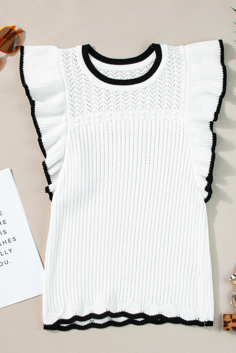 Witte gehaakte tanktop met oogje en volant
