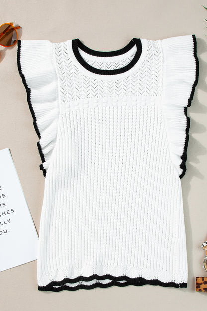 Witte gehaakte tanktop met oogje en volant