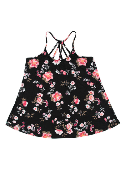 Zwarte bloemen spaghettibandjes tanktop met bandjes op de rug