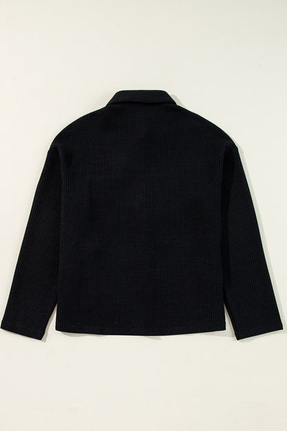 Zwart vaste kleur corduroy knoopte kuipet met lange mouwen