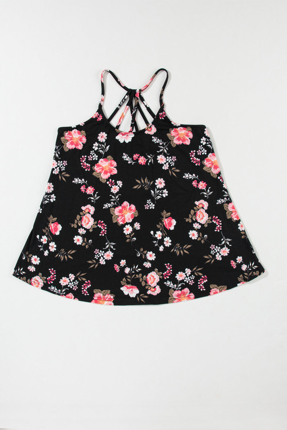 Zwarte bloemen spaghettibandjes tanktop met bandjes op de rug