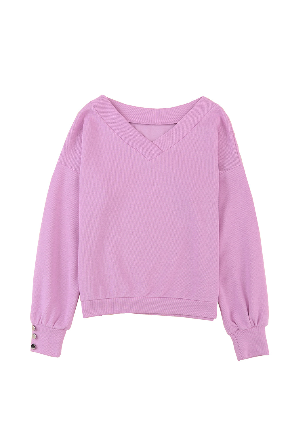 Paarse gebreide blouse met V-hals en knoopmanchetten
