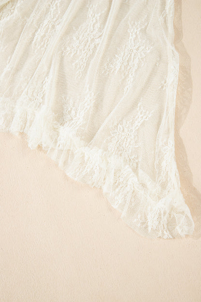 Beige Lace Cascading Tiered High Taille Maxi Rok
