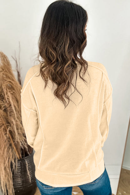 Beige Splicing Ronde Hals Pullover Sweatshirt
