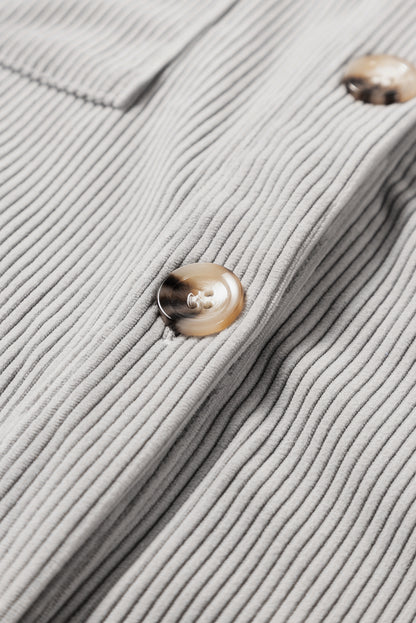 Lichtgrijze corduroy shacket met capuchon en trekkoordzakken