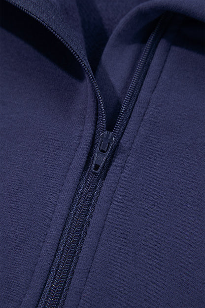 Smoke Green Fleece Lined Zip Up Stand Collar Thumbhole Sleeve Sweatshirt