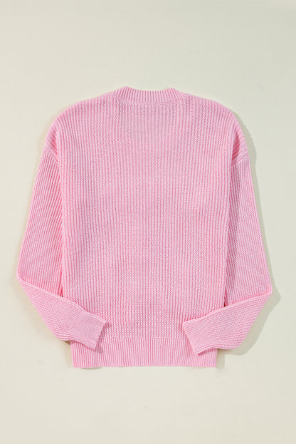 Roze vrolijke en heldere pop -up brief wafel gebreide trui