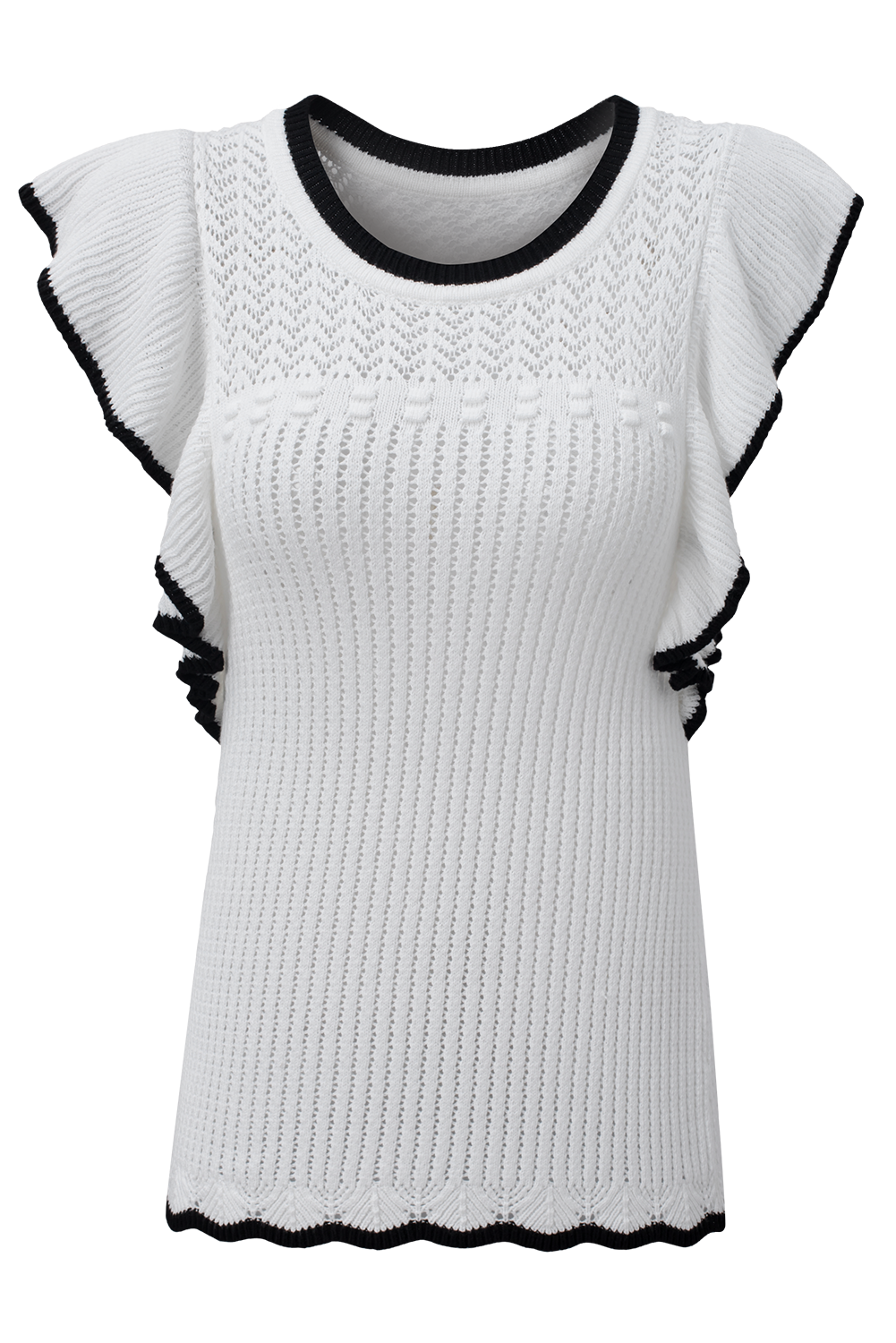 Witte gehaakte tanktop met oogje en volant
