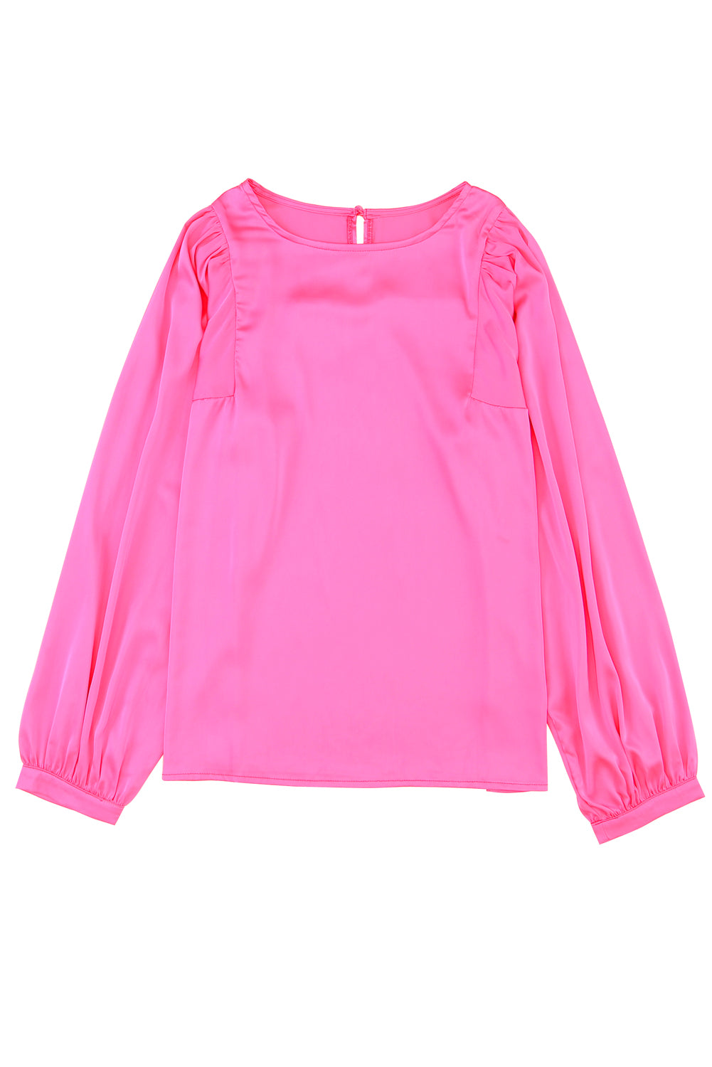 Roze satijnen blouse met ronde hals en lange mouwen