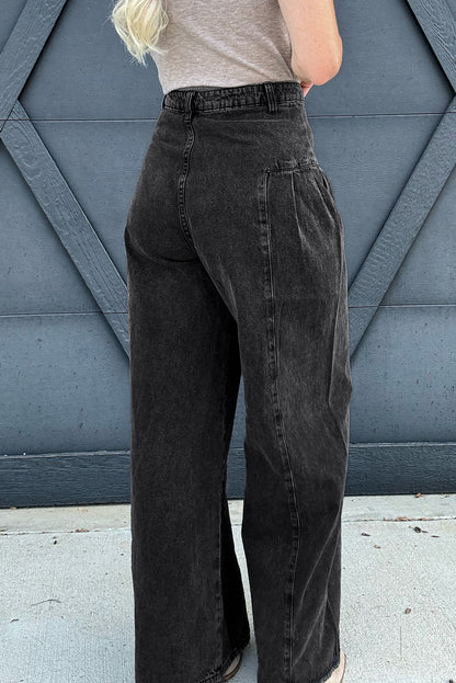 Donkergrijs geplooide brede been minerale washenim broek