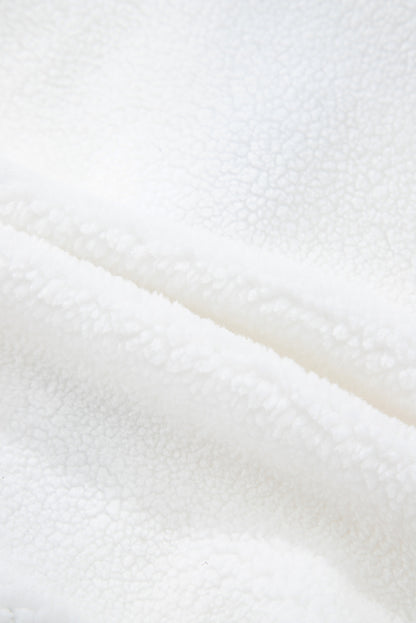 White Contrast Trim Buttoned Sherpa Jacket