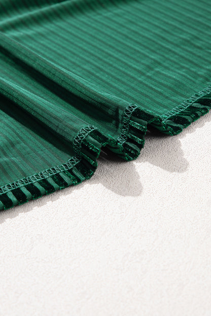 Zwartachtig groene gesmokte geribbelde fluwelen babydoll-top