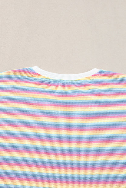 Roze gestreepte regenboog T-shirt met kwastjes en wijde pijpen broekenset