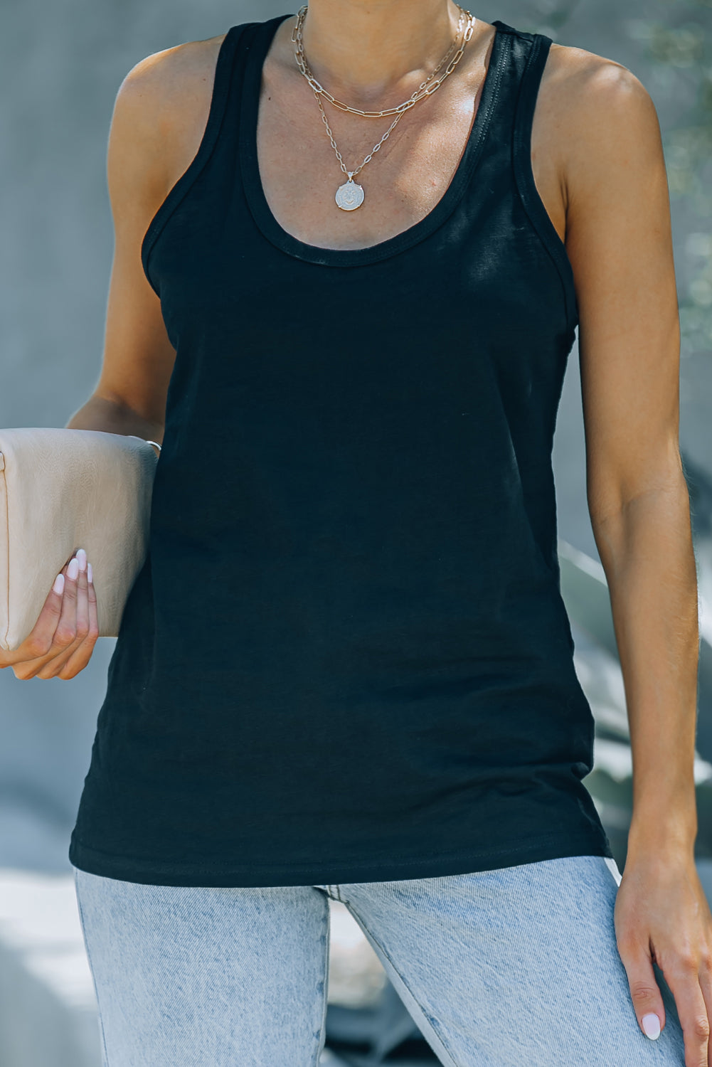 Zwarte basic effen tanktop met ronde hals