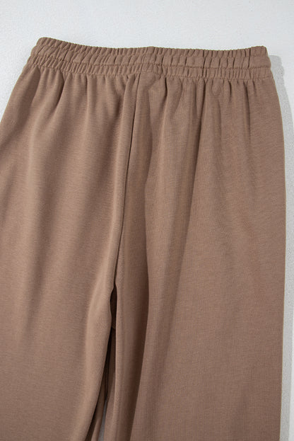 Bruine streep gestreepte druppel schouderpullover en jogger broek set
