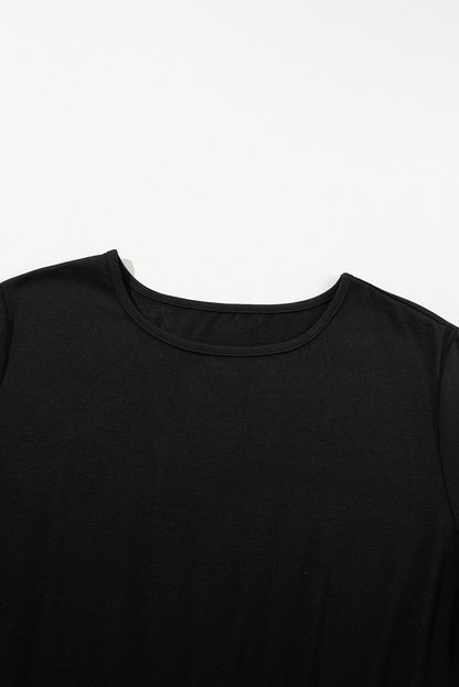 Licht Frans beige T-shirtjurk met luipaardprint en kleurblokken met ruches