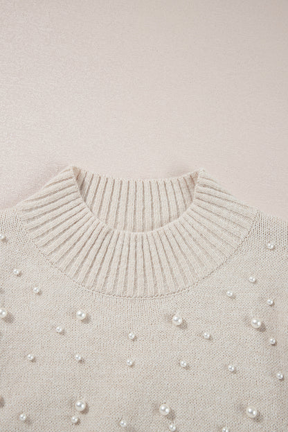 Perkament Pearl kralen high necy bodycon trui jurk