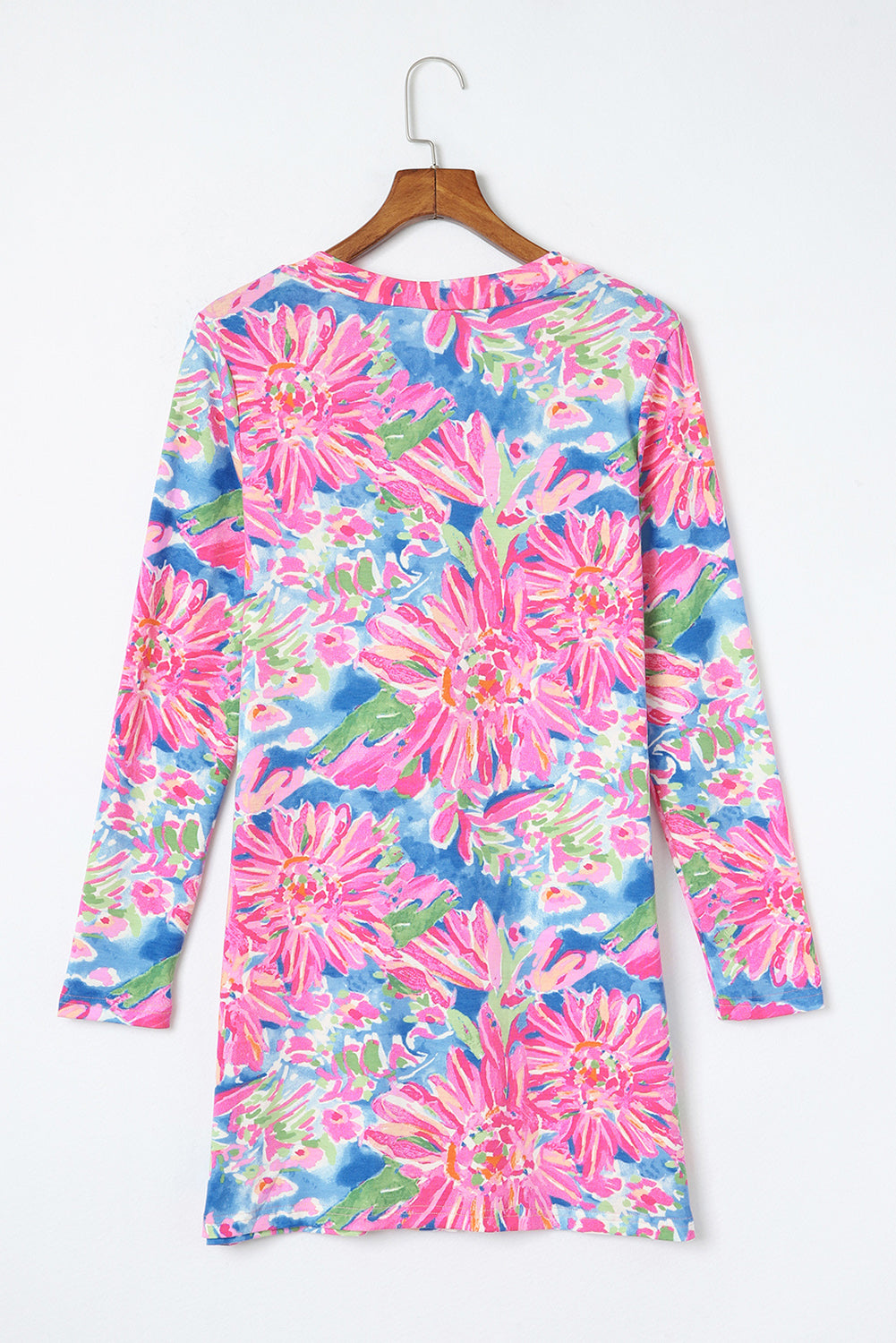Roze bloemenprint vest met lange mouwen en knopen