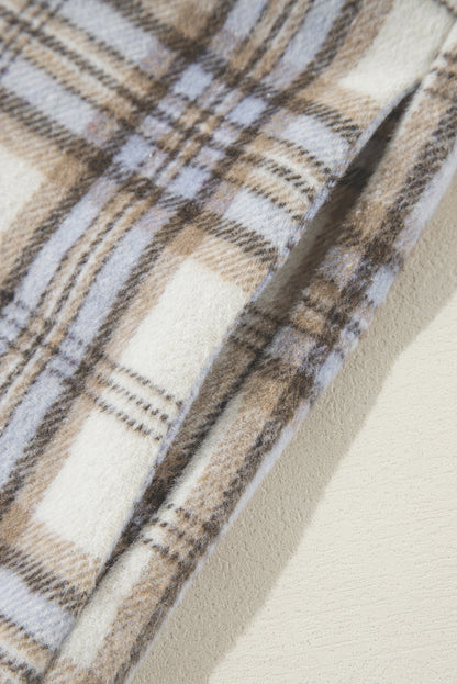 Witte tuniek met geruite print, grote maat shacket met splitten