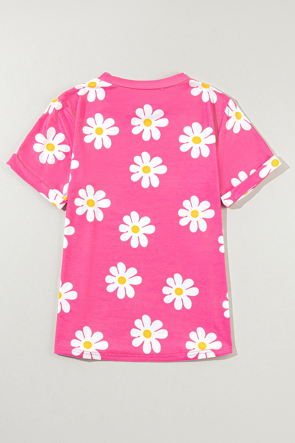 Roze madeliefjes bedrukt T-shirt met ronde hals
