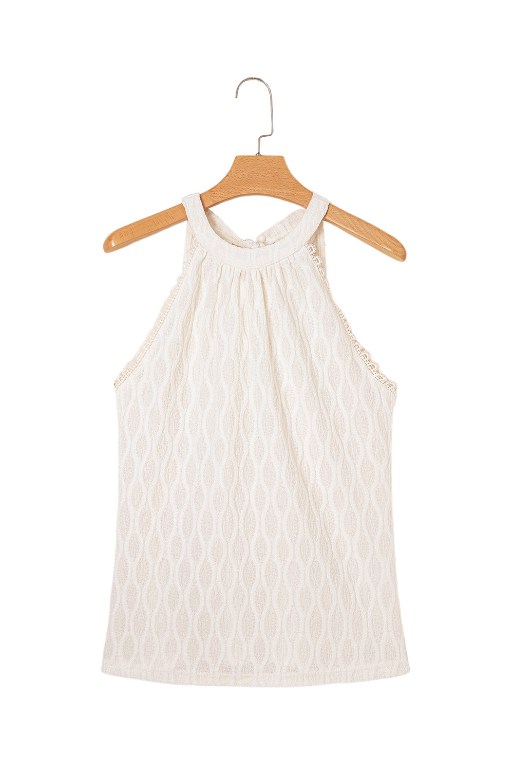Beige Frenchy kanten rand getextureerde halter tanktop