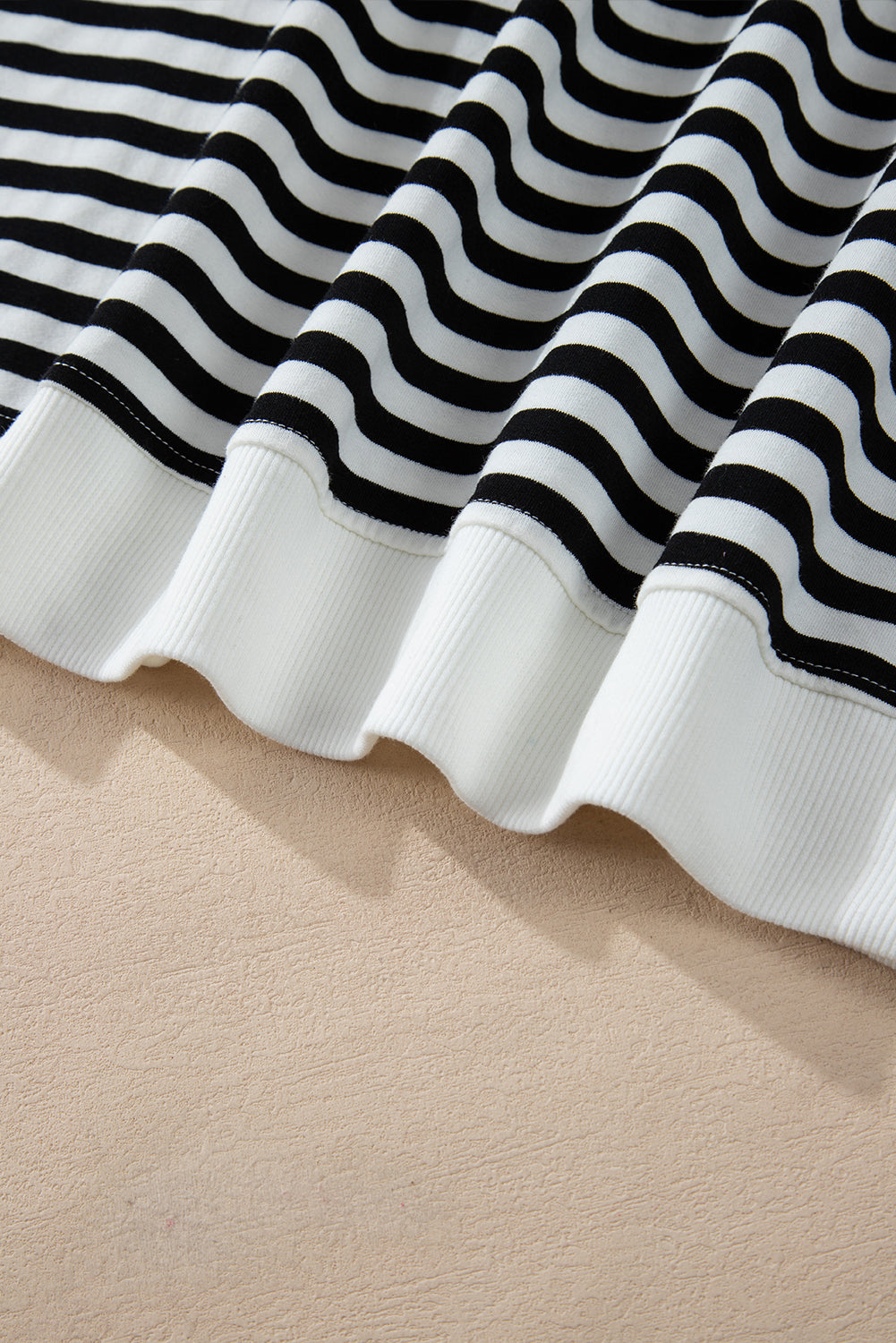 White Stripe Color Block Buttoned Crew Neck Oversized Sweatshirt
