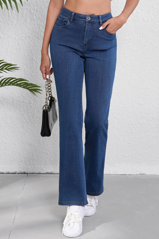 Ashleigh Blue Mid Taille Rettery Gebreide Casual Bootcut jeans