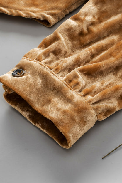 Goud effen kleur losvallend fluwelen overhemd met knopen