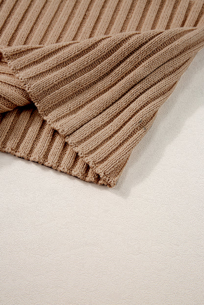 Licht Frans beige ribgebreid trui-T-shirt met wijde mouwen