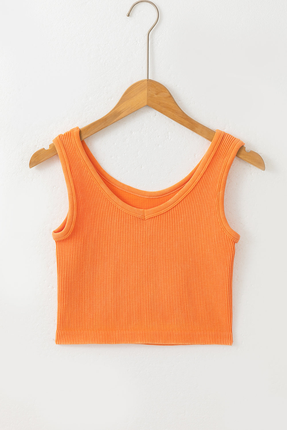Grapefruit oranje geribbelde naadloze cropped tanktop