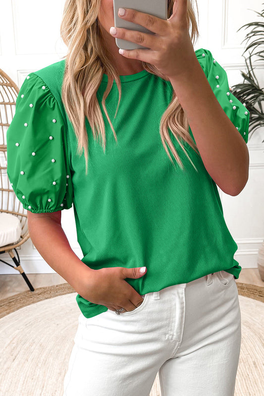 Bright Green Ribbed Pearl kralen bladerdeedjeshuls