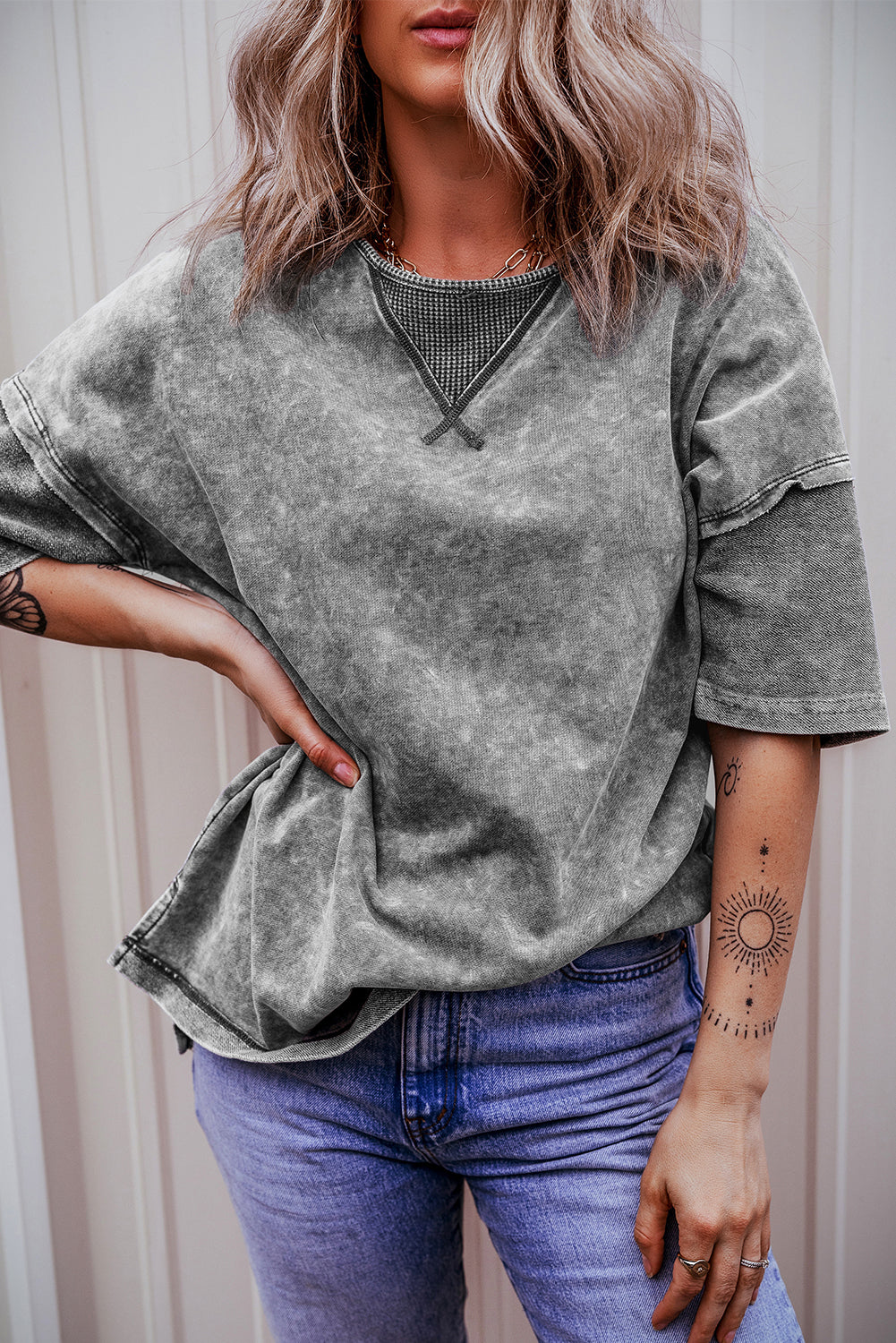 Filippijns grijs mineraal gewassen oversized T-shirt met zichtbare naad en verlaagde schouder