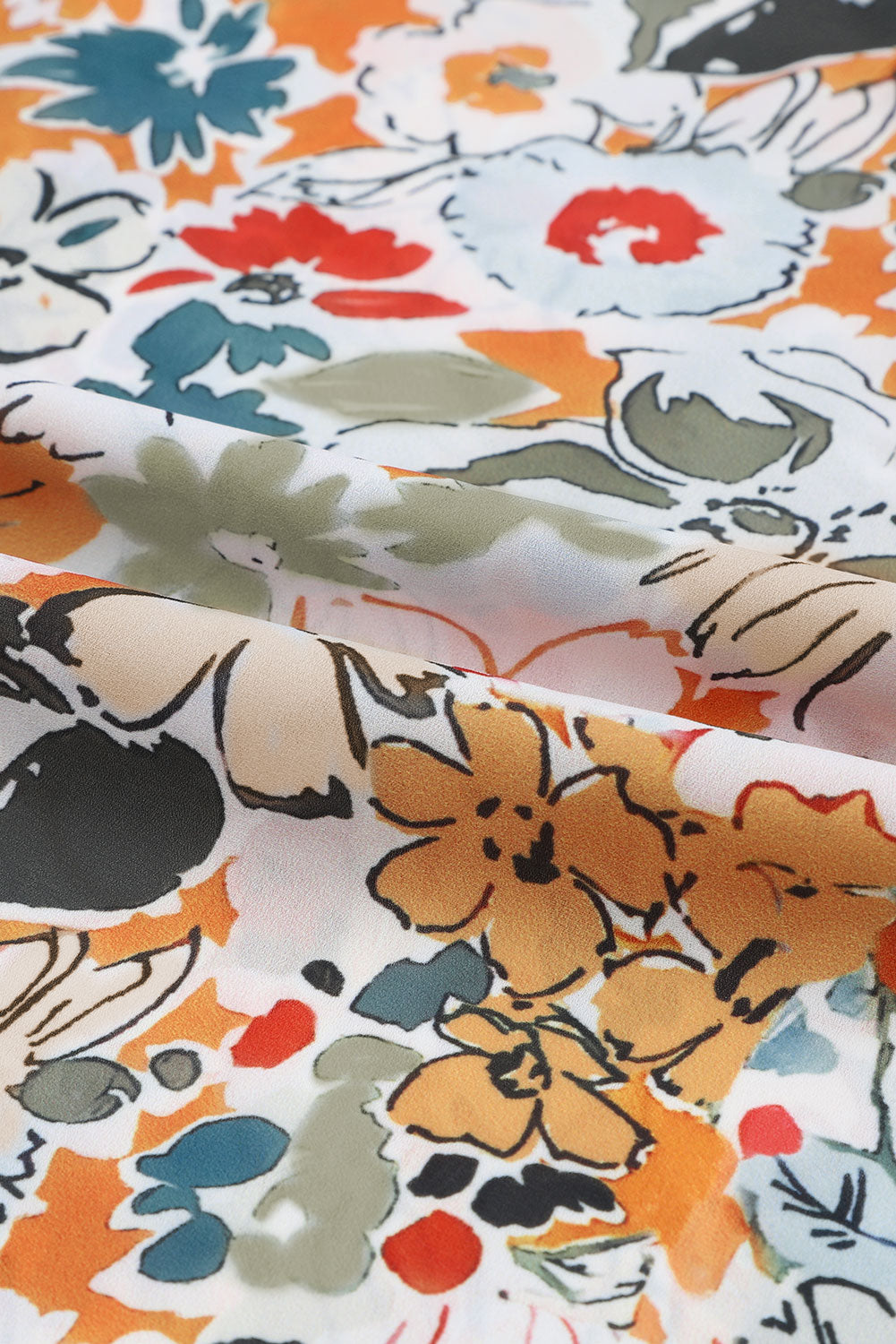 Veelkleurige blouse met split en V-hals, pofmouwen en bloemenprint