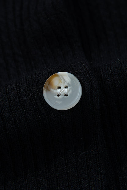 Zwart vaste kleur corduroy knoopte kuipet met lange mouwen
