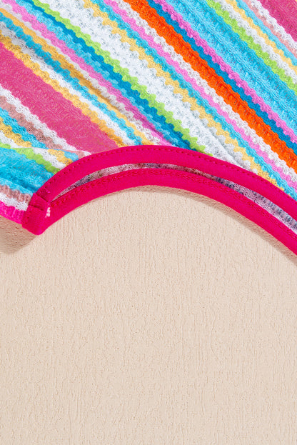 Tanktop met roze streep regenboog oogje gebreide knoopdecor