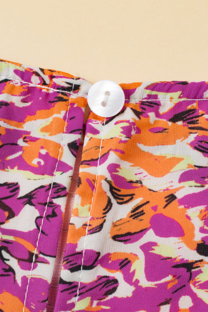 Rozerode blouse met kanten rand en bloemenprint met bubbelmouwen