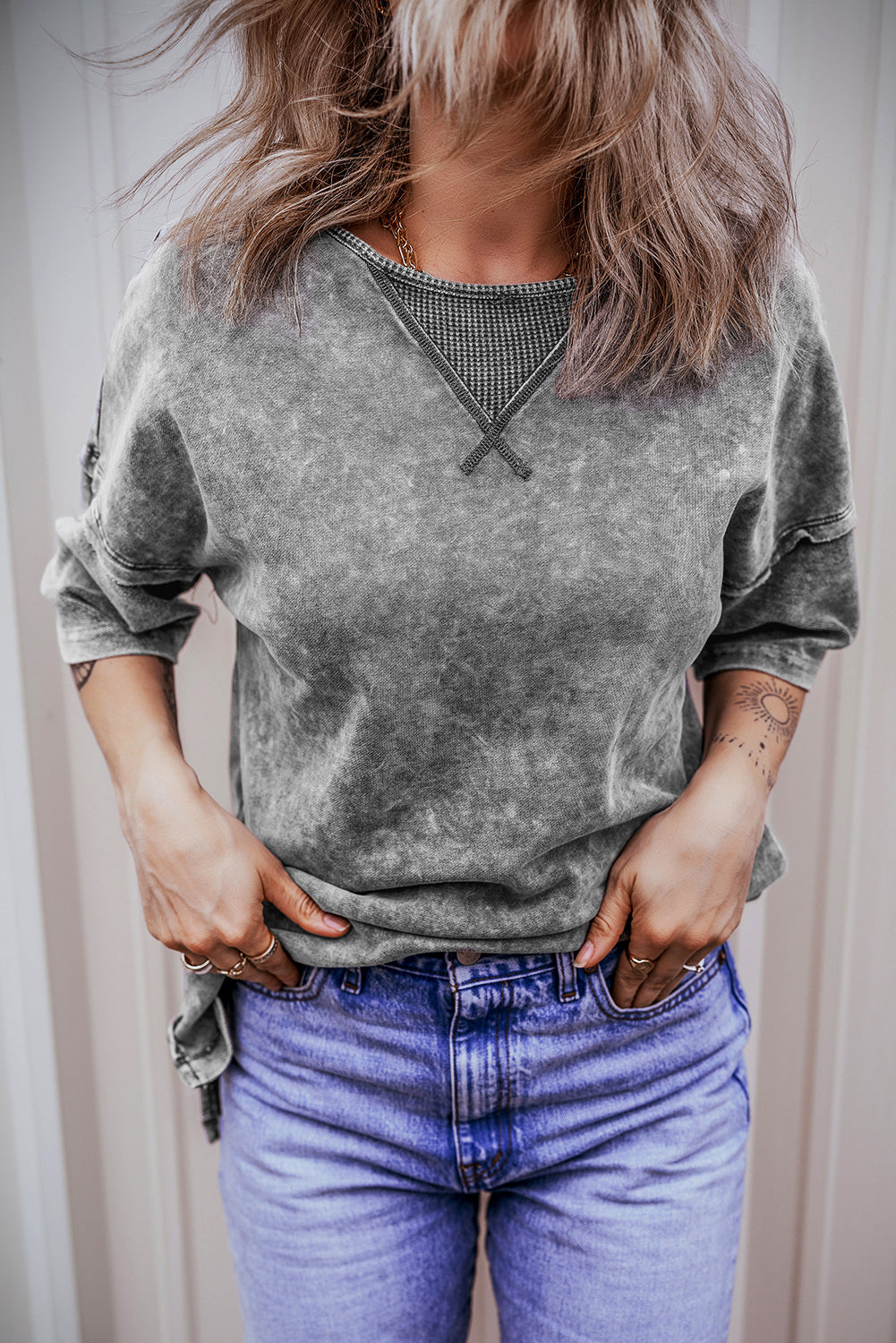 Filippijns grijs mineraal gewassen oversized T-shirt met zichtbare naad en verlaagde schouder