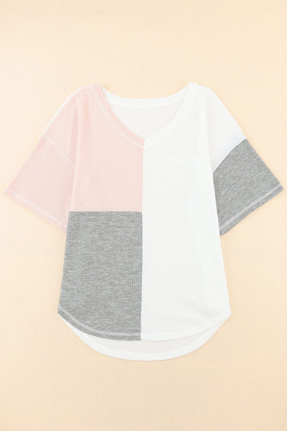 Oversized top met veelkleurige wafelkleurblokken en wijde mouwen