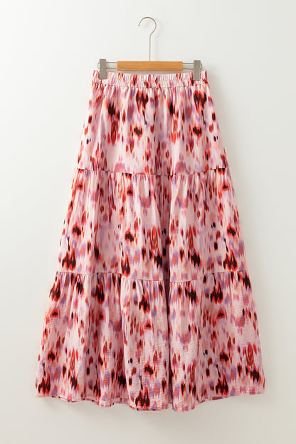 Roze abstracte aquarel tie kleurstof gelaagde maxi rok