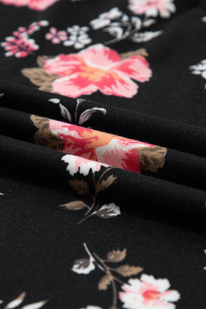 Zwarte bloemen spaghettibandjes tanktop met bandjes op de rug