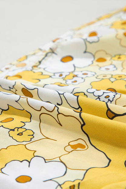Gele bloemen patchwork tanktop met vastgebonden bandjes en knopen