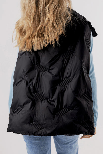 Zwart gewatteerd High Neck Rits Up Jacket Vest