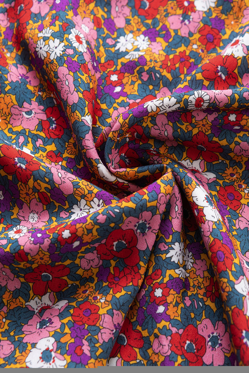 Paarse bloemenprint geknoopte blouse met hoge hals en pofmouwen