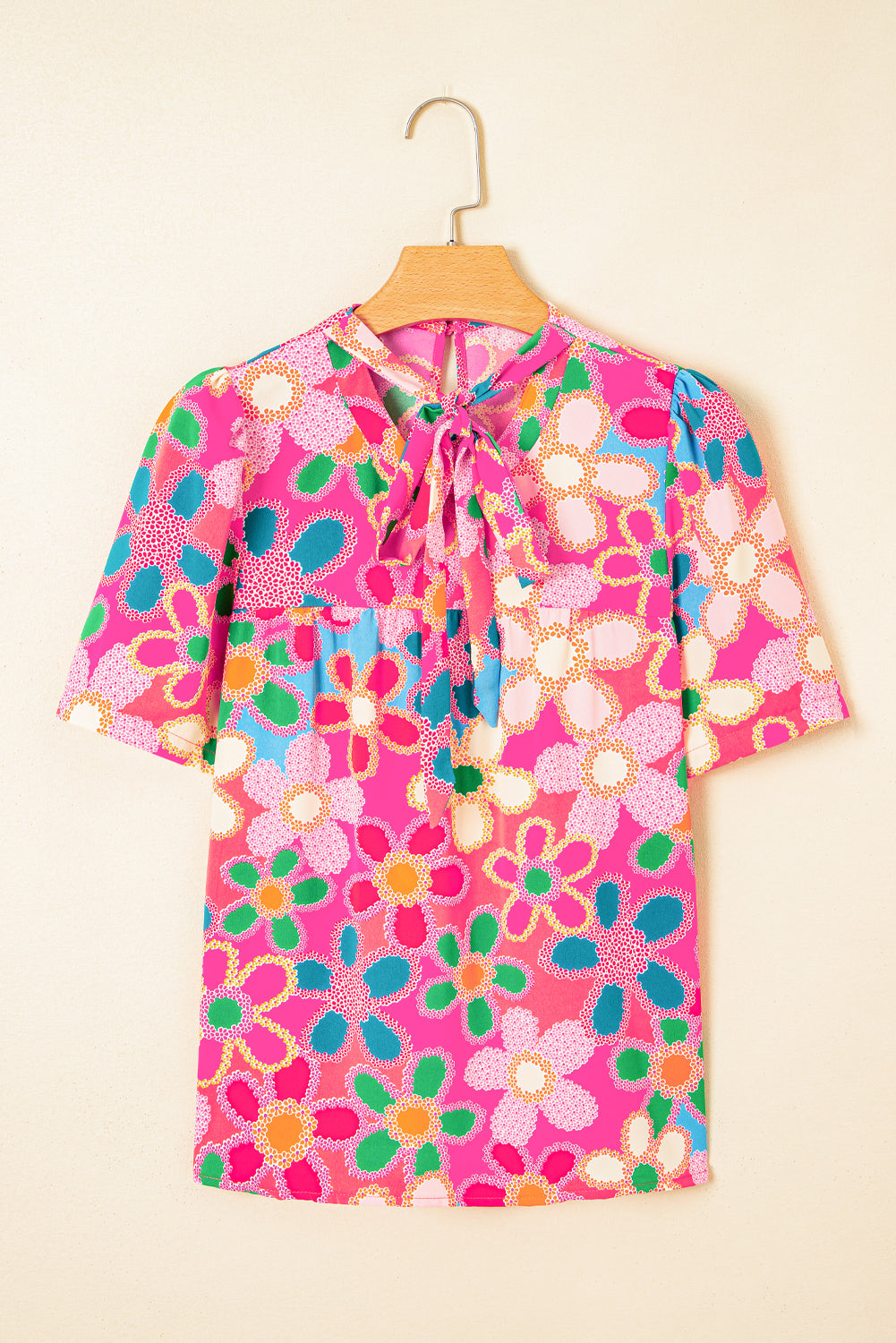 Paarse boho bloemenprint top met korte mouwen en bladerdeeg