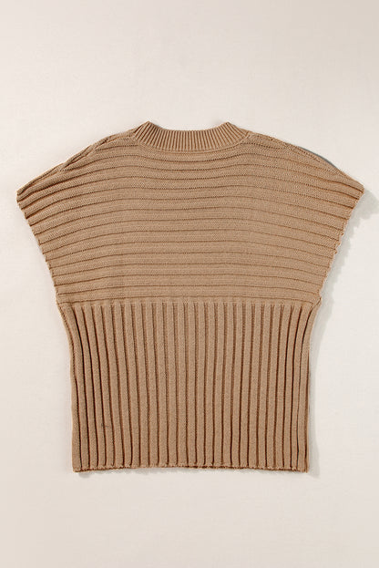 Licht Frans beige ribgebreid trui-T-shirt met wijde mouwen