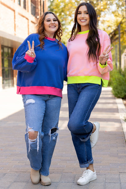 Roze sweatshirt met colorblock-bubbelmouwen