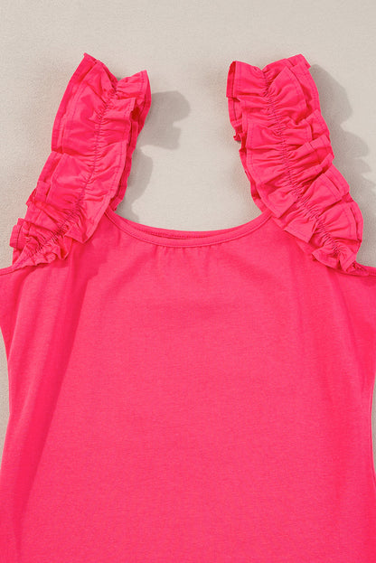 Aardbeienroze gegolfde brede bandjes slanke tanktop