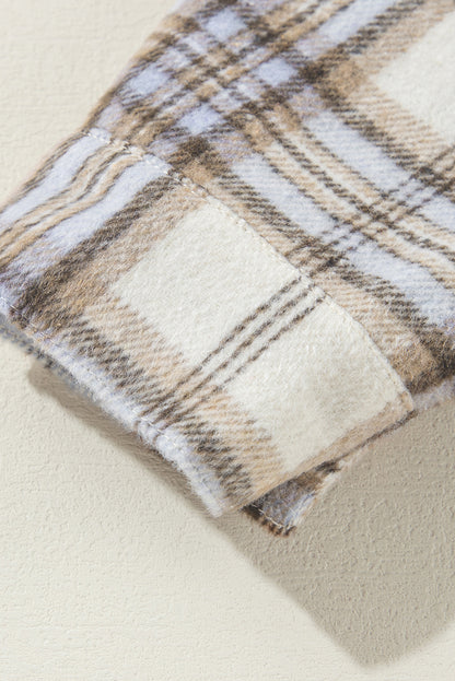 Witte tuniek met geruite print, grote maat shacket met splitten