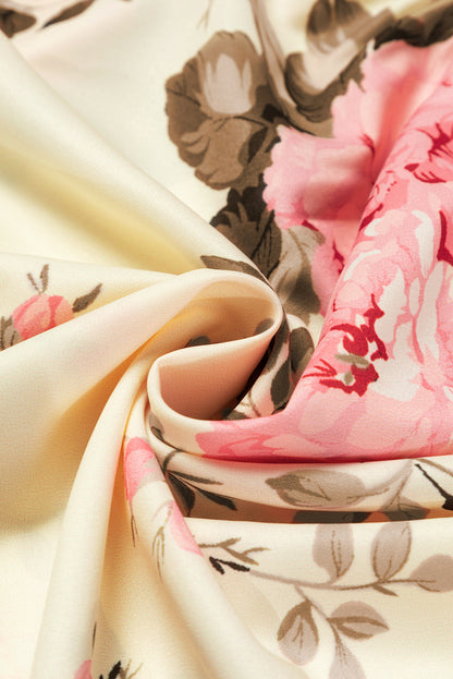 Beige blouse met V-hals met bloemenprint en lantaarnmouwen